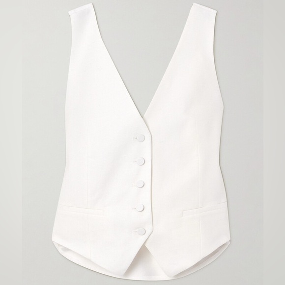 Open-back Cotton And Linen-blend And Crepe Vest - White - Picture 2 of 3